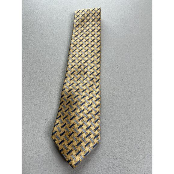 Michael Kors Gold, Blue Geometric Pattern 100% Silk Made in USA Tie NWOT - Picture 3 of 7